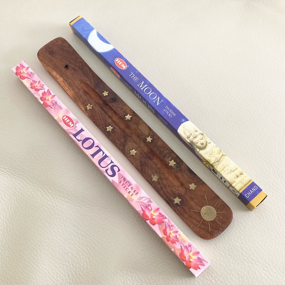 Incense Wooden Stick Burner from India and Two New boxes of incense! (16 sticks)